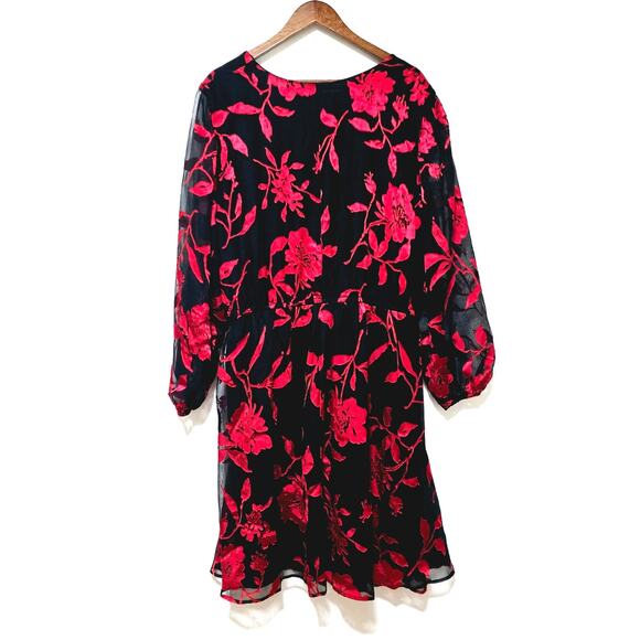 Lane Bryant Floral Chiffon Faux-Wrap Dress Size 24 Red Floral Holiday Valentines - Picture 3 of 10